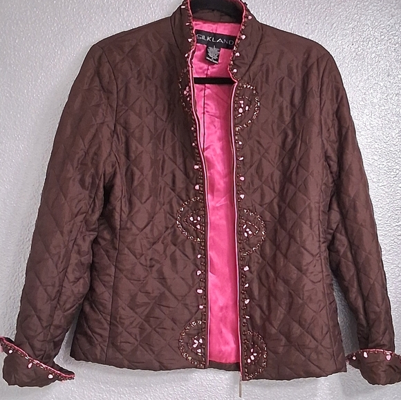 NWOT Silkland Quilted & Beaded Silk Jacket Size M - Picture 8 of 14